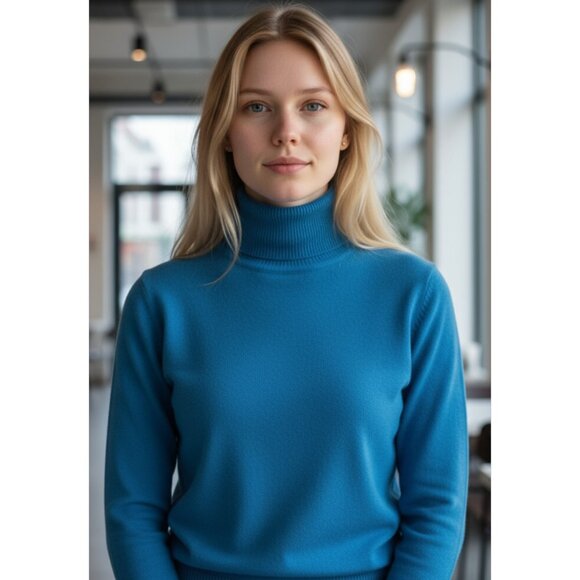 Peacock Blue 100% Cashmere Turtleneck Sweater by Charter Club Size Small - Picture 1 of 6